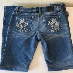 ZCO PREMIUM JEANS SIZE 9 EMBELLISHED EMBROIDERED BACK POCKETS LOW WAIST Y2K